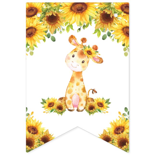 Banderines Sunflower Floral Giraffe Baby Shower Cumpleaños (Primera bandera)