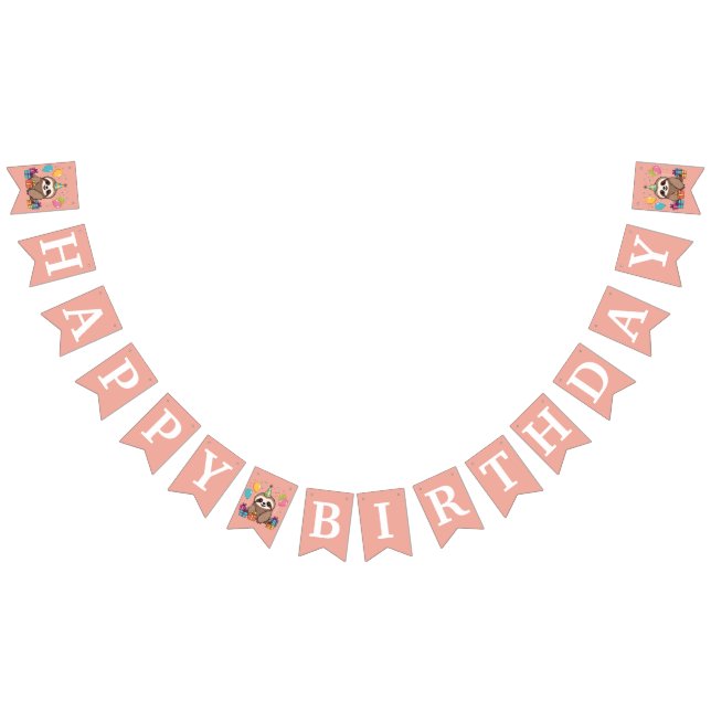 Banderines Sweet Sloth Happy Birthday Pink Cute (Todo)