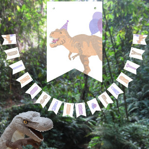 Banderines T-Rex Tan Cute Cumpleaños Jurásico Dinosaurio Fies