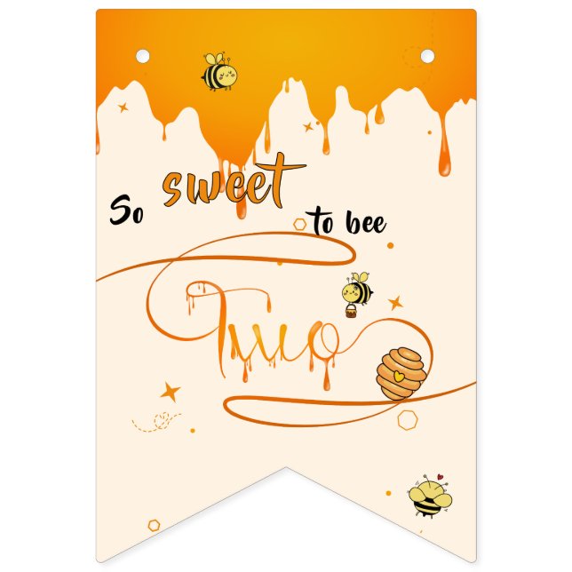 Banderines Tan Dulce Ser Dos Abeja Lindo Cumpleaños 2 de Abej (Primera bandera)