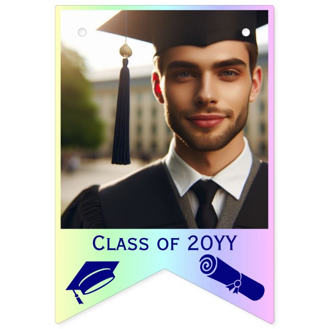 Banderines Tapón de graduación azul, Diploma y 16-Foto sobre  (Decimosegunda bandera)