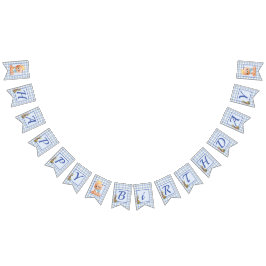 Banderines Teddy Bear Blue Gingham Happy Birday