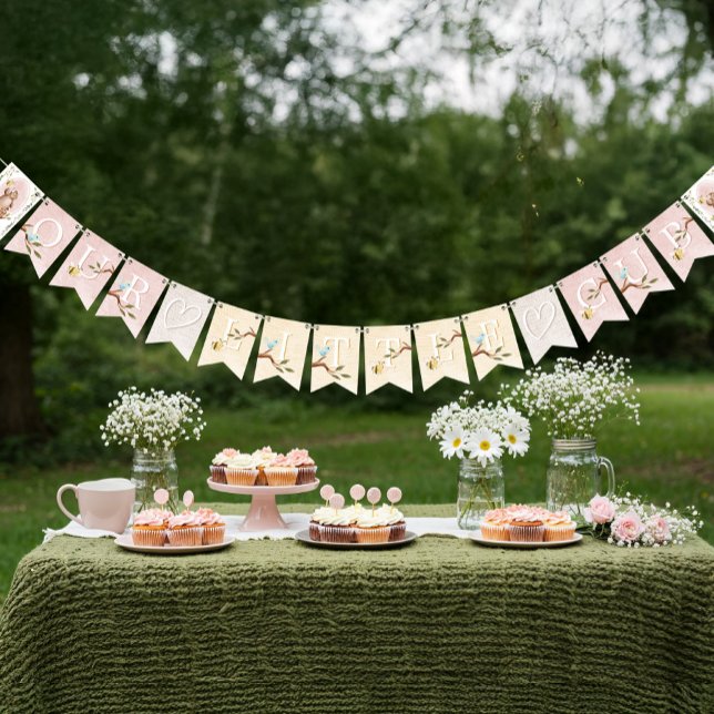 Banderines Tejido De Tejido De Tejido De Tejido Niñita Ducha  (Knitted Woodland Bear Little baby Girl Cub Shower Bunting Flags)