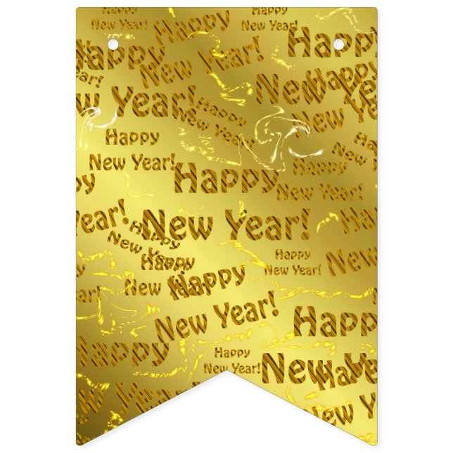 Banderines texto dorado feliz de años nuevos (Decimosexta bandera)