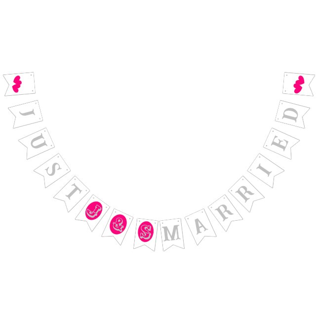 Banderines Texto plateado e iniciales, corazones magenta sobr (Todo)