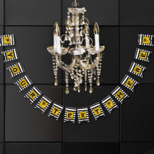 Banderines Tu texto aquí oro, negro y franja blanca