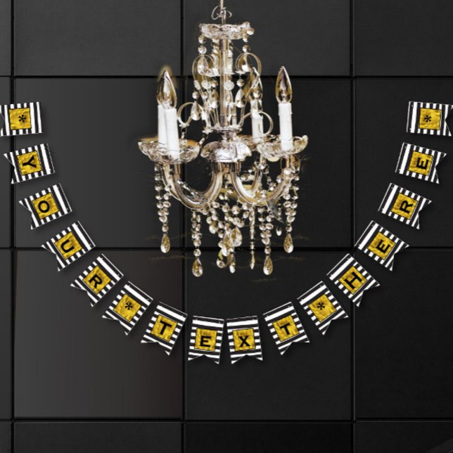 Banderines Tu texto aquí oro, negro y franja blanca (Subido por el creador)