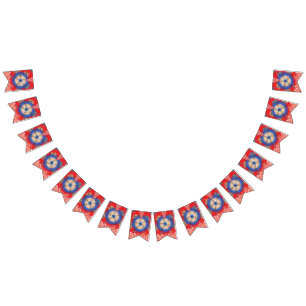Banderines un diseño de fondo rojo con un círculo azul