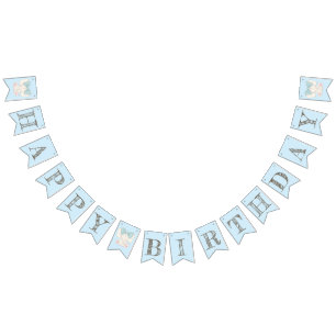 Banderines Un elefante lindo con un arco.Feliz cumpleaños