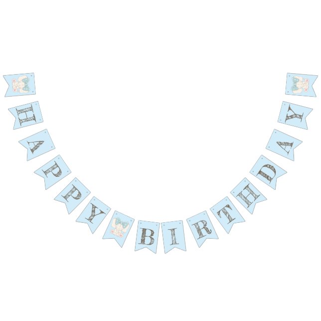 Banderines Un elefante lindo con un arco.Feliz cumpleaños (Todo)