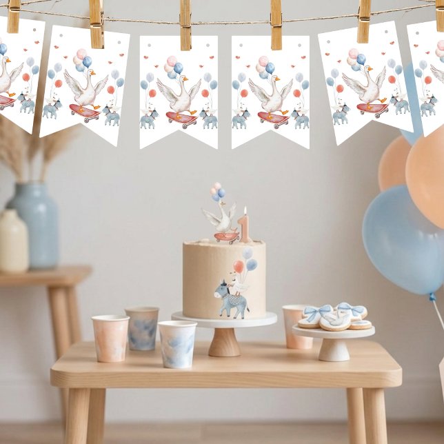 Banderines Un Silly Goose Primer Cumpleaños Neutral de Género (Elevate your party with these charming "One Silly Goose" bunting flags-perfect for a 1st birthday!)