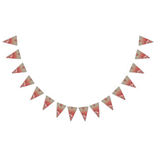 Banderines una bufanda roja y beige con una foto de una mujer