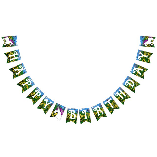 Banderines Unicornio de cumpleaños blanco púrpura suntuoso (Todo)