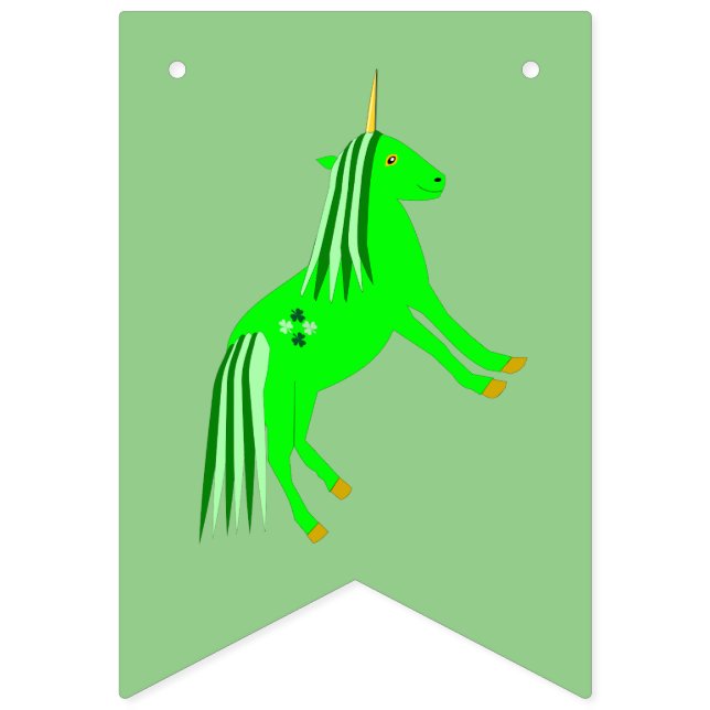 Banderines Verde irlandés lindo y unicornio de oro (Primera bandera)
