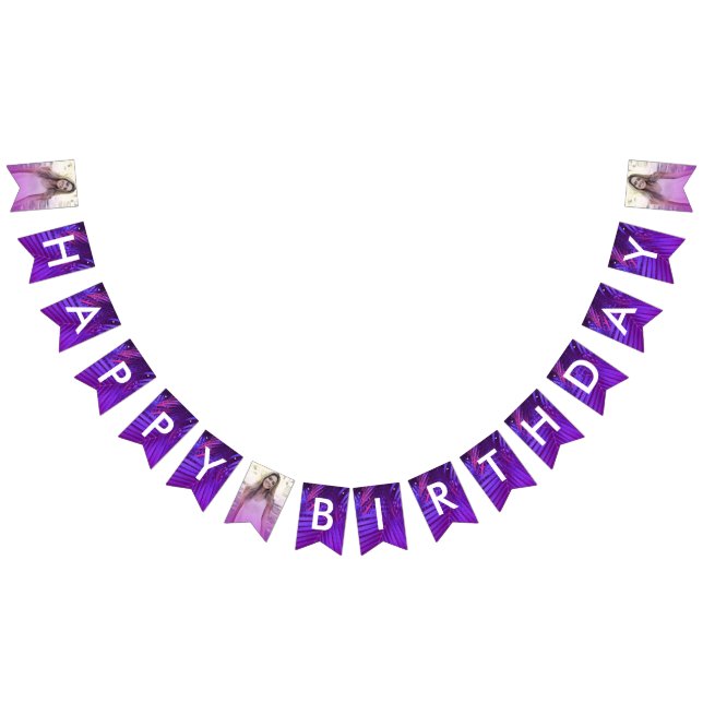 Banderines Vibrant Palm Leaf Purple Photo Happy Birthday Flag (Todo)