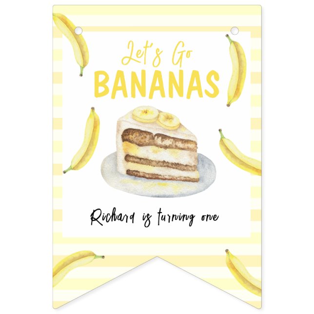 Banderines Watercolor Banana Cake Birday Party (Primera bandera)