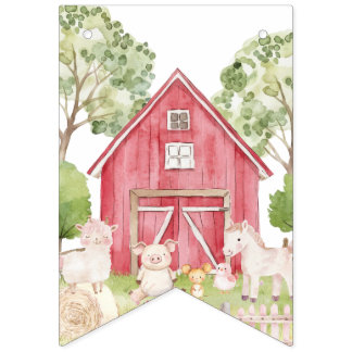 Banderines Watercolor Farm Animals Birthday Banner