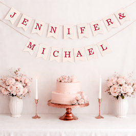 Banderines Wedding Pink and Red Bride and Groom Names Simple