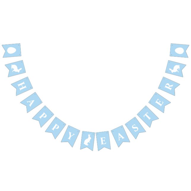Banderines White Bunnies On Blue With Happy Easter Lettering (Todo)