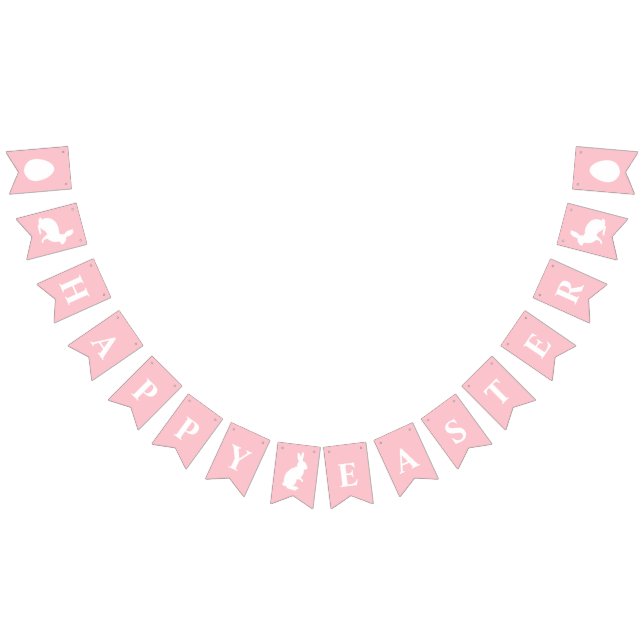 Banderines White Bunnies On Pink With Happy Easter Lettering (Todo)