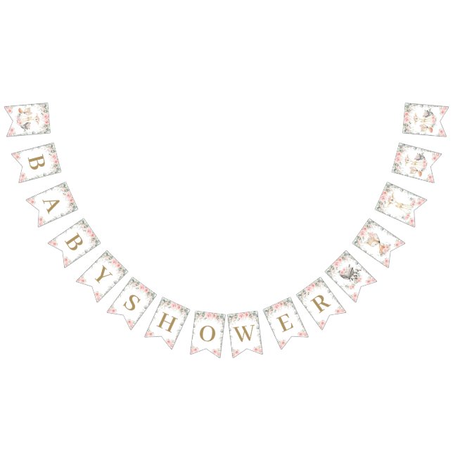 Banderines Woodland Animals Rubor Pink Floral Baby Shower (Todo)