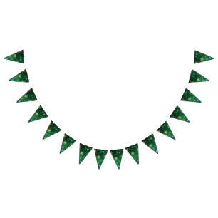 Banderines Xmas copos de nieve dorados sobre fondo verde