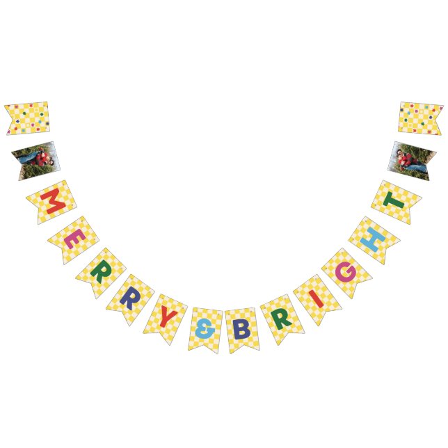 Banderines Yellow Checkerboard Merry & Bright Bunting Banner