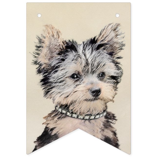 Banderines Yorkshire Terrier Puppy Pintando Arte Original De  (Primera bandera)