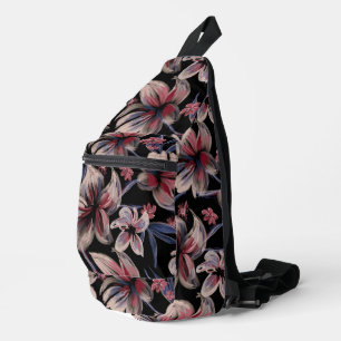 Bandolera Acuarelas Crimson Floral sobre negro