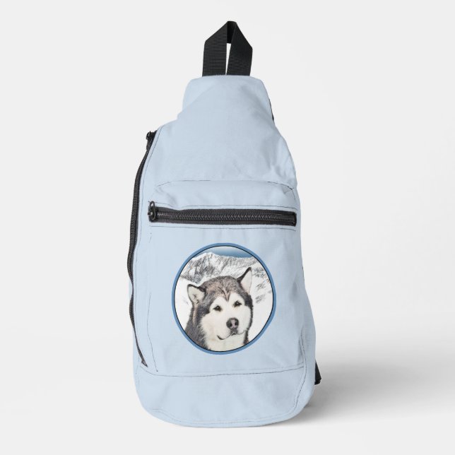 Bandolera Alaskan Malamute Pintura de Mal Mally Sled Dog Art (Anverso)