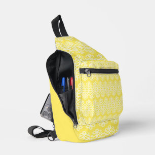 BANDOLERA AMARILLO BRILLANTE CON FILAS BLANCAS