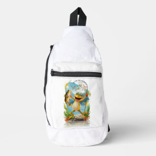 Bandolera Amistad acuática: Rana con pescado en agua