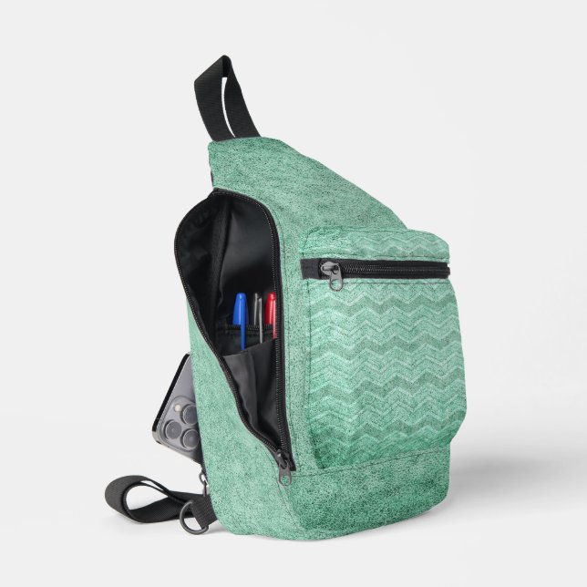 BANDOLERA ANTIQUE GREEN ZIG ZAG TEXTURA (Abierto)