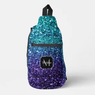 Bandolera Aqua azul oscuro falso purpurina chispas Monograma