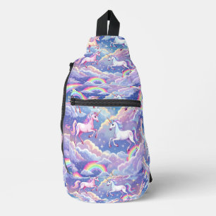 Bandolera Arcoíris brillante y unicornios en nubes