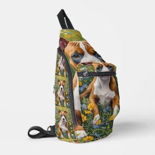 Bandolera Arte Acrílico De Cachorro Marrón Y Blanco,