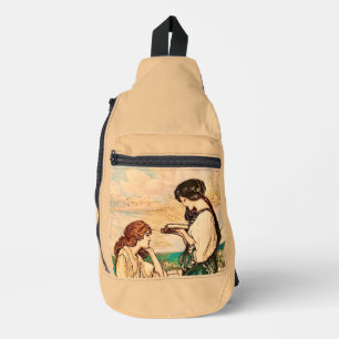 Bandolera Arte Antiguo Mujeres Leyendo junto al Mar Nouveau 