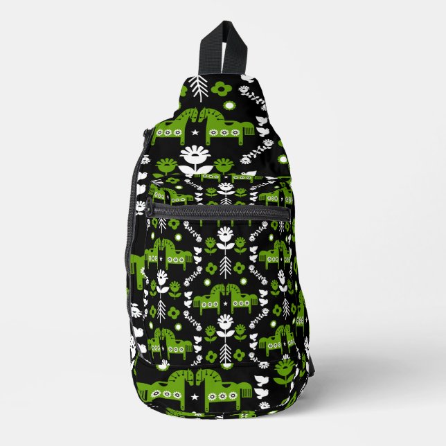 Bandolera Arte folclórico escandinavo de caballos (Anverso)