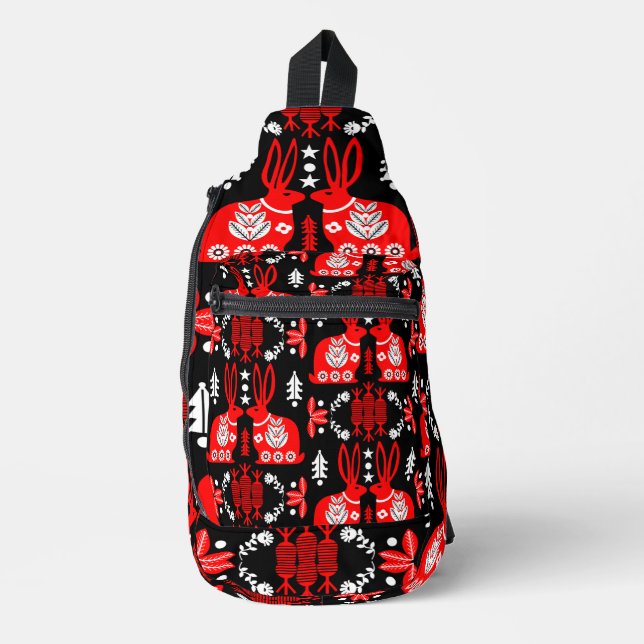 Bandolera Arte folclórico nórdico escandinavo conejo (Anverso)