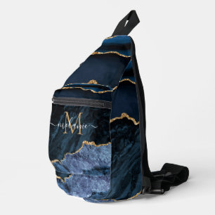 Bandolera Azul Marino Oro Mármol Monograma Letra Nombre Pers