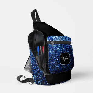 Bandolera Azul oscuro falso brillo destellos Monograma Negro