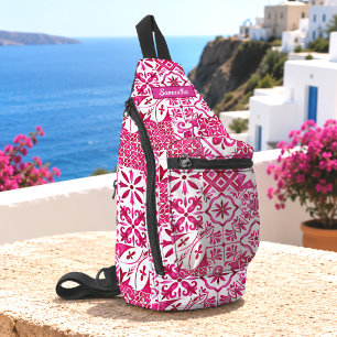 Bandolera Azulejos Mediterráneos Florales de Verano Rojo May