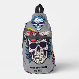 Bandolera Back to school or hell Big skull floral Grey