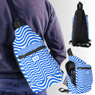 Bandolera Bandas onduladas blancas azul monograma Psicodelac