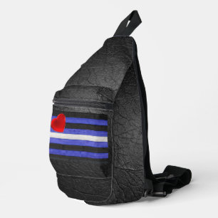 Bandolera bandera de orgullo de cuero de SlipperyJoe's negro