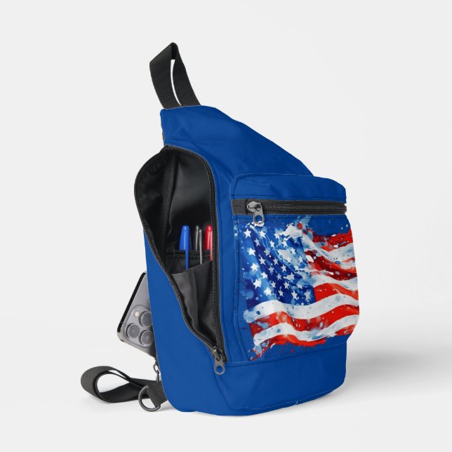 Bandolera Bandera estadounidense acuarela 4 de julio (Abierto)