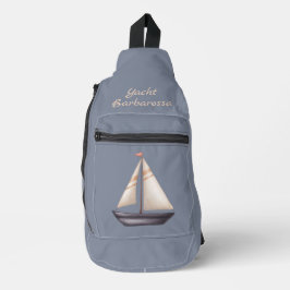Bandolera Barco de vela marrón y nombre en gris