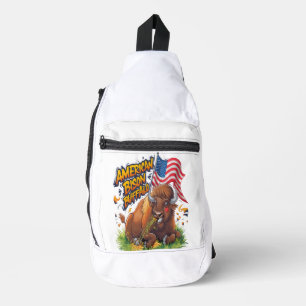 Bandolera Bisonte con la bandera estadounidense en la hierba