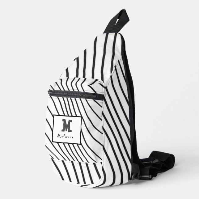 Bandolera Black and white striped Abstract minimal Monogram  (Esquina derecha)