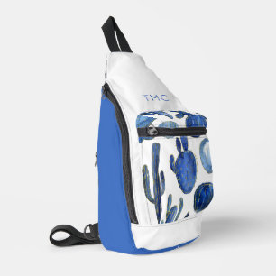 Bandolera Blue Cactus Gold White Desert Travel Fun